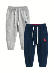 2pcs Dinosaur Print Boys Casual Sweatpants Quick Drying Jogger Sports Pants