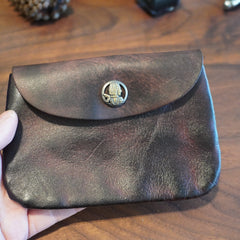 Earth Motif Leather Clutch Bag Large Capacity Vintage Bronze Buckle Closure