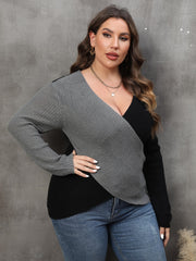 Colorblock Surplice Neck Sweater