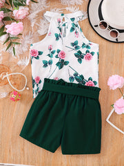 Toddler Girls Floral Halter Top & Shorts Set Summer Clothes