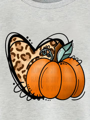Leopard Heart Pumpkin Print Sweatshirt Top for Girls