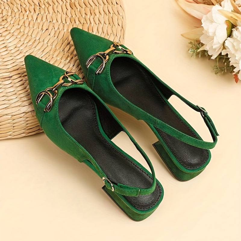 Women's Low Heel Slingback Sandals Pointed Toe Buckle Strap Shoes