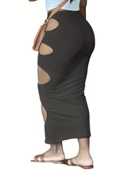 Sexy Skirt Women's Plus Solid Side Cut Out Elastic Bodycon Pencil Skir