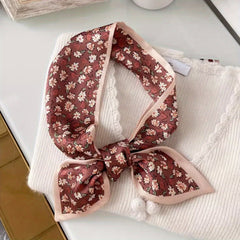 Floral Print Hair Ribbon Scarf Silky Neck Scarf Twill Handle Wrist Scarf