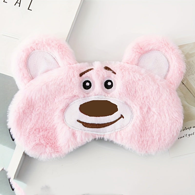 Cartoon Plush Sleep Mask - Adjustable Blackout Blindfold for Travel