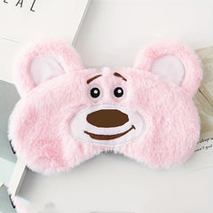 Cartoon Plush Sleep Mask - Adjustable Blackout Blindfold for Travel