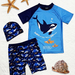 Toddler Boys Shark Swimsuit Set Short Sleeve Top & Shorts & Cap