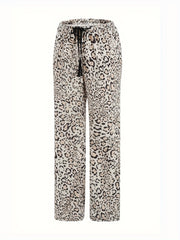 Leopard Print Elastic Waist Home Wear Pants