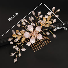 Bohemian Wedding Bridal Wreath Comb Faux Pearl Golden Hair Vine Accessory