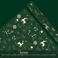 5pcs Christmas Gift Wrapping Paper, Santa Reindeer Snowman Pattern