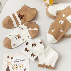 5 Pairs Cute Teddy Bear Ankle Socks for Women