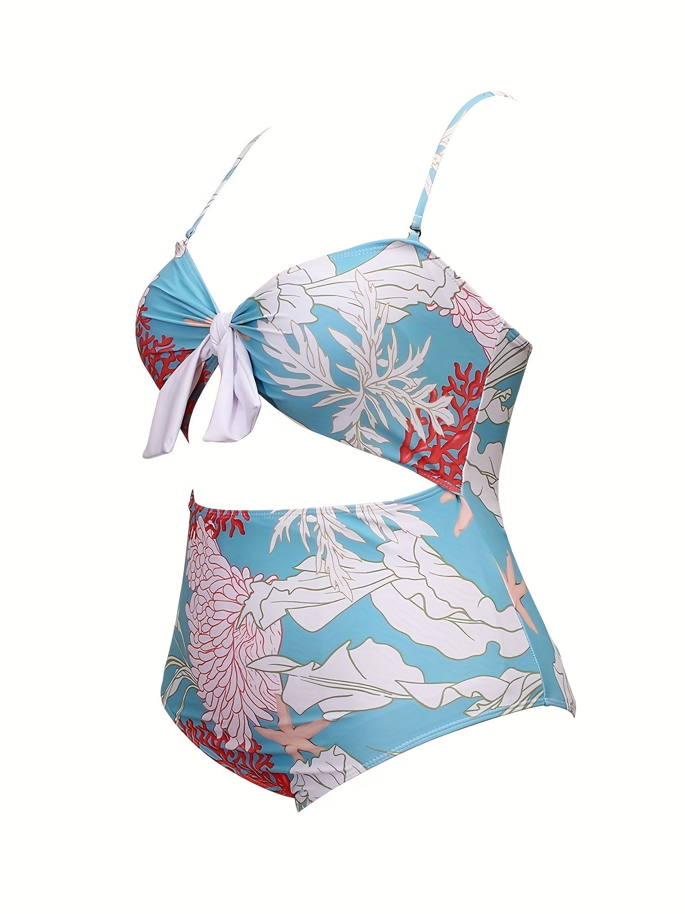 Coral Print Cut Out One Piece Swimsuit