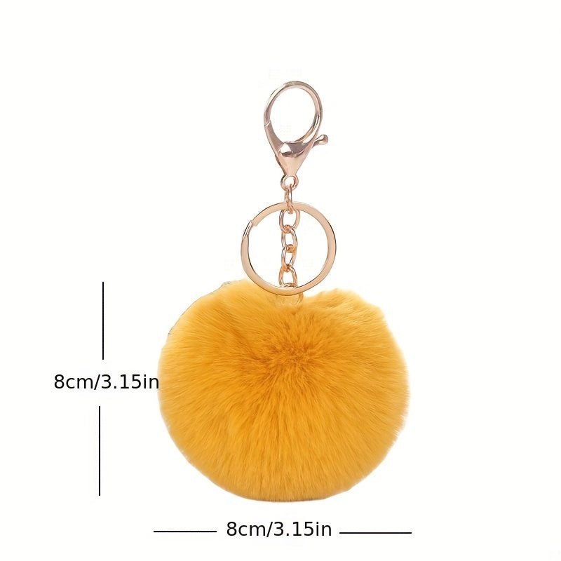 Pom Pom Charm Keychain Faux Rabbit Fur Fluffy Key Ring Bag Accessory Car Pendant