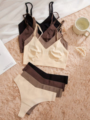 Seamless Solid Bra & Panties Set Women's Lingerie