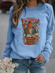 Halloween Skull Print Sweatshirt Women's Clothing