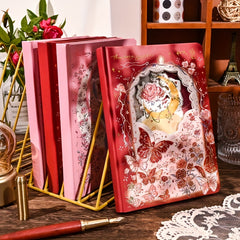 Rose Flower Notebook Hollow Notepad Bronzing Cover & Heart Illustration