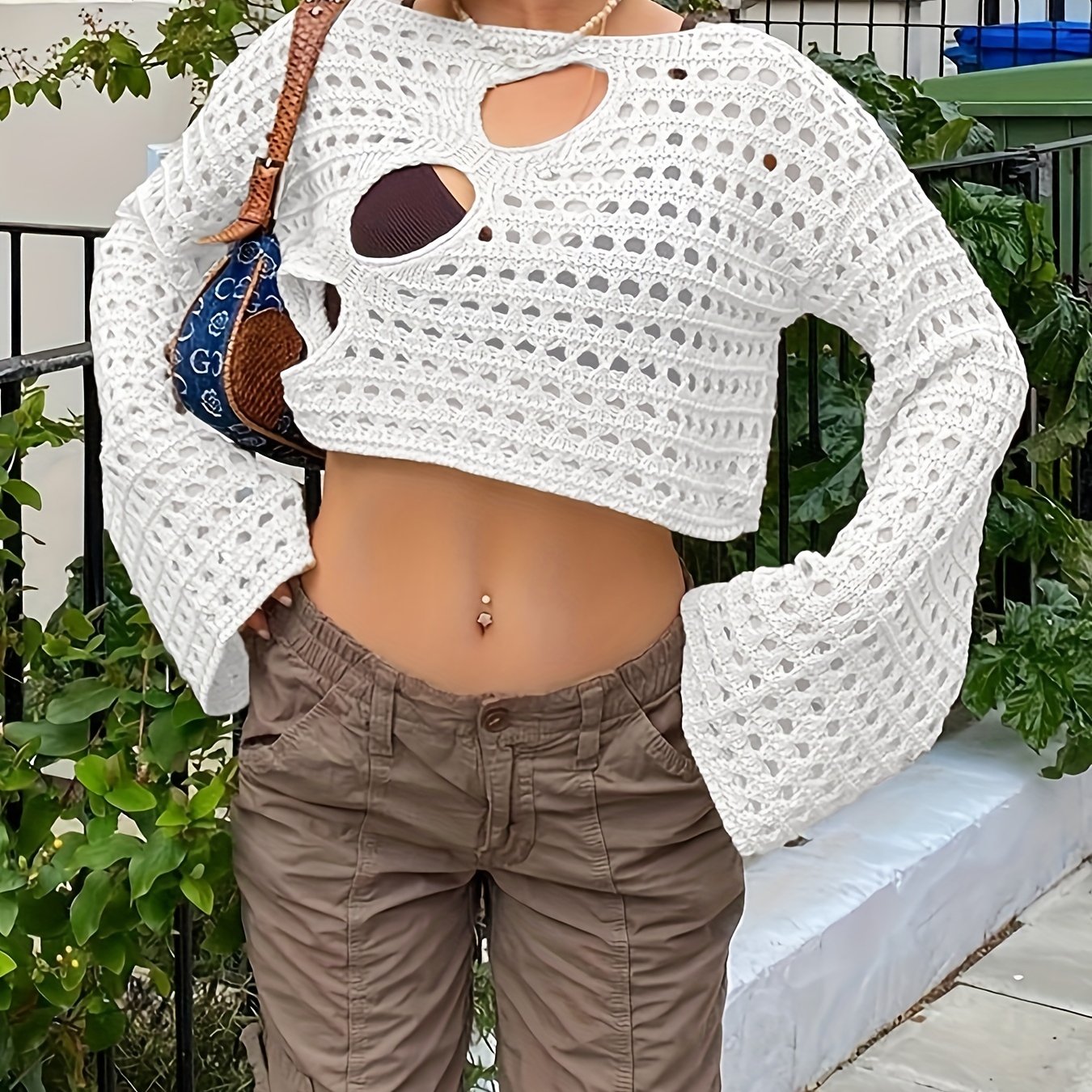 Sheer Cover Up Top Round Neck Long Sleeves