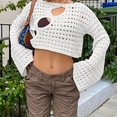 Sheer Cover Up Top Round Neck Long Sleeves