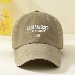 SANFRANCISCO Flag Print Baseball Cap Washed Distressed Solid Sports Hat