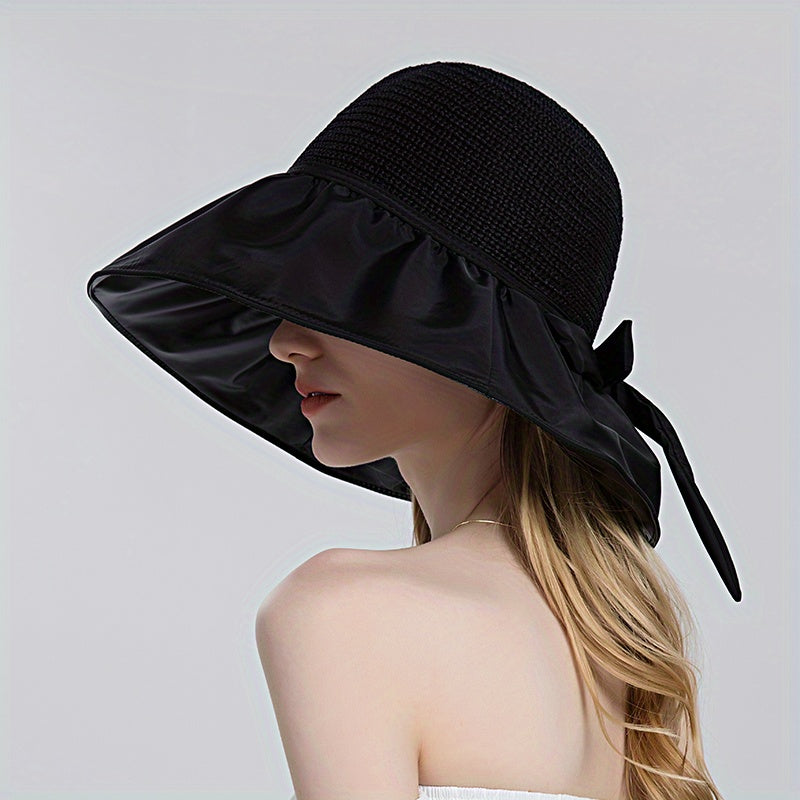 Crochet Sun Hat Wide Brim UV Protection Bucket Hat