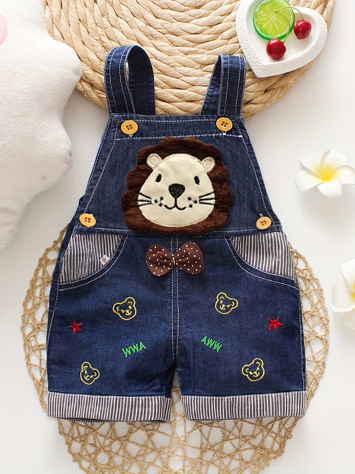 Lion Print Denim Overalls for Boys & Girls