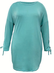 Lace Up Long Sleeve Stretch Dress With Pockets