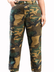 Camo Print High Rise Straight Leg Jeans