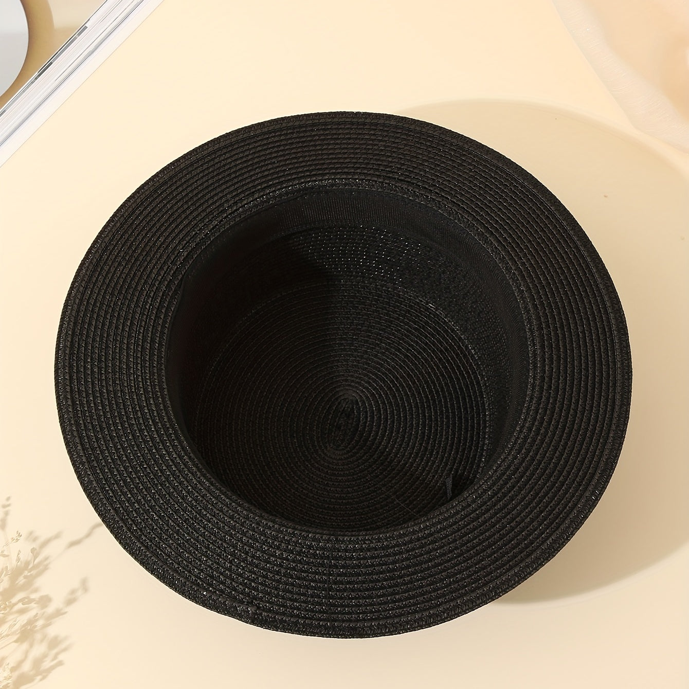 Straw Jazz Sun Hat Women Wide Strap Decor British Style Flat Top Fedora Cap