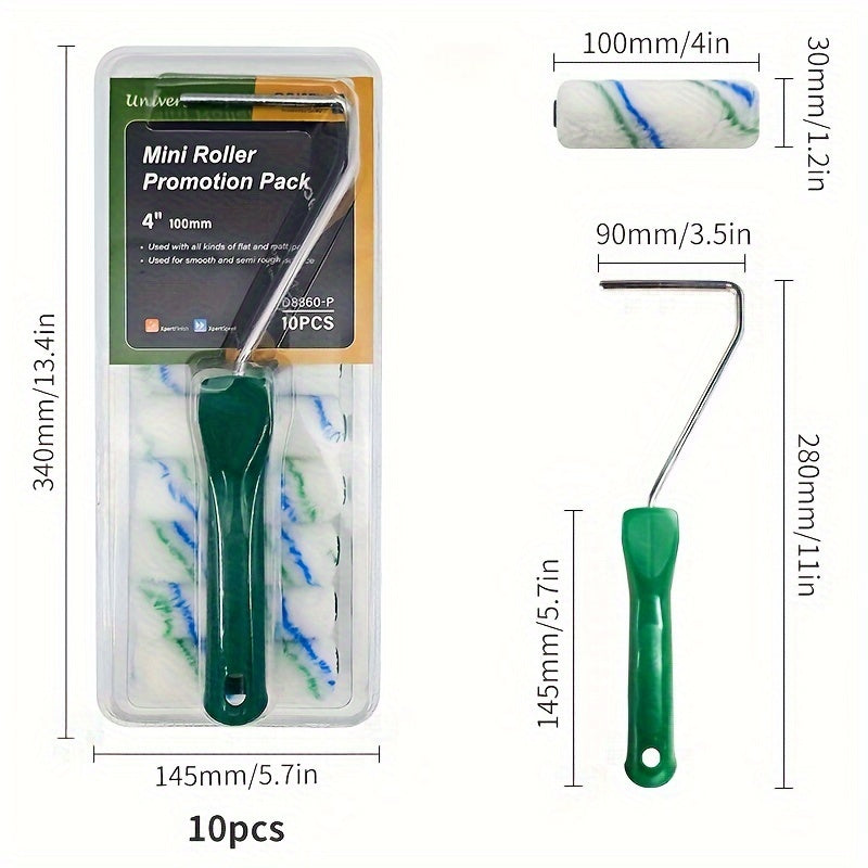 10pcs Mini Paint Rollers with Frame Woven Acrylic Fabric Set