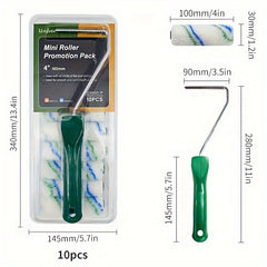 10pcs Mini Paint Rollers with Frame Woven Acrylic Fabric Set