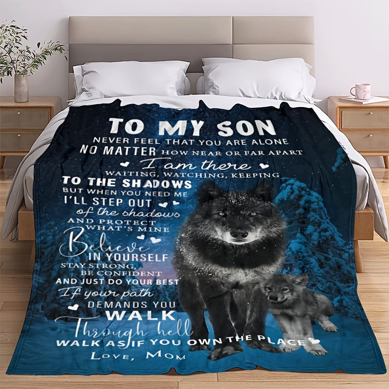 Wolf Pattern Blanket Soft Flannel Home Outdoor Camping Gift Mom Son