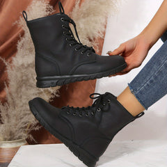 Women's Lace-Up Short Boots Side Zipper Ankle Boot