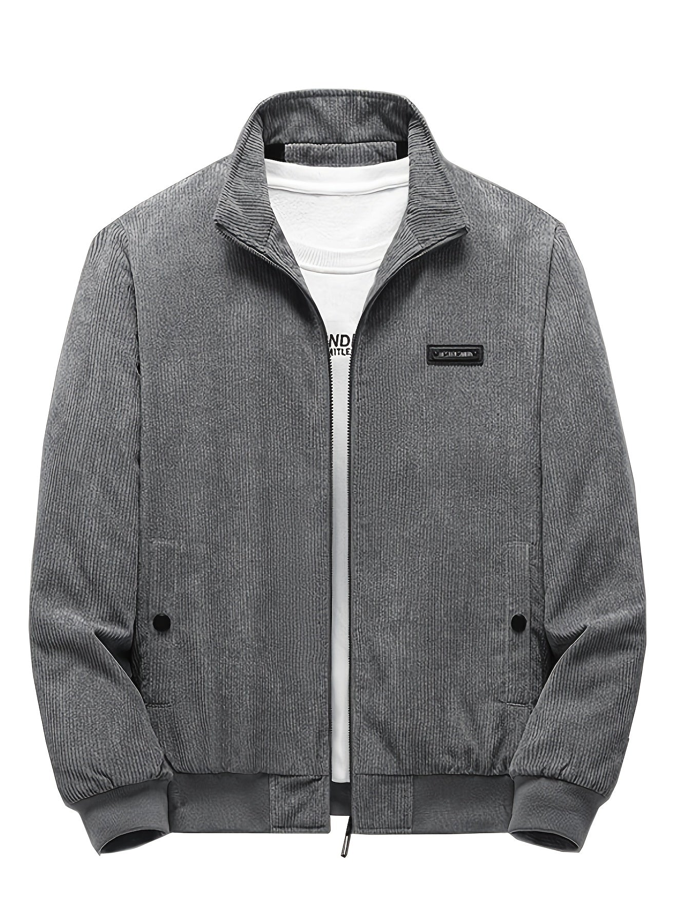 Corduroy Solid Jackets For Men Zip Up Stand Collar Coat