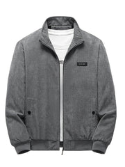 Corduroy Solid Jackets For Men Zip Up Stand Collar Coat