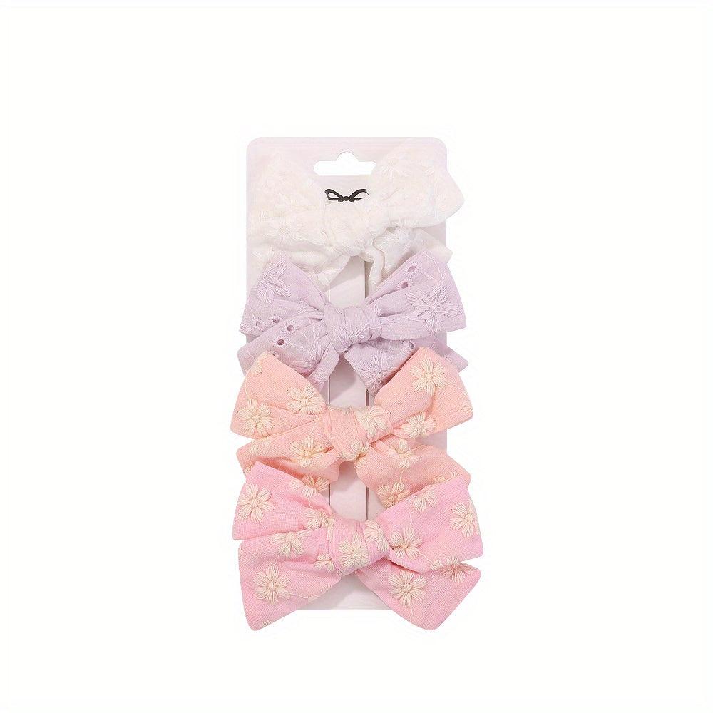 4pcs Floral Bow Hair Clip Ponytail Clip for Baby Girls