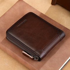 RFID Secure Leather Zipper Wallet Large Capacity Double Fold Card Wallet for Men