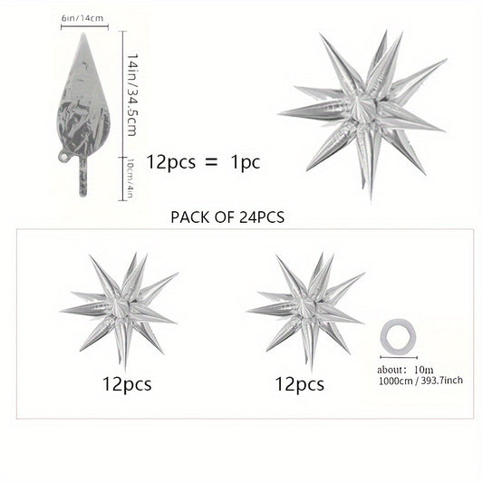 24pcs Water Drop Star Aluminum Balloon Halloween Christmas Party Decoration