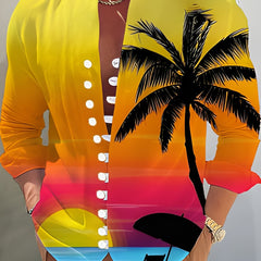 Sunset Beach Hawaiian Shirt Men's Casual Button Up Long Sleeve