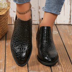 Women's Leather Slip On Chunky Heel Brogue Shoes