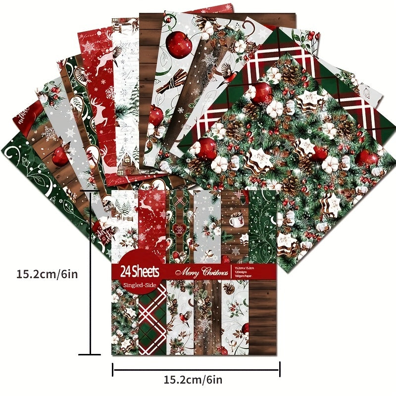 24pcs Christmas Scrapbooking Paper Pad Assorted Pattern Art Origami Cardstock