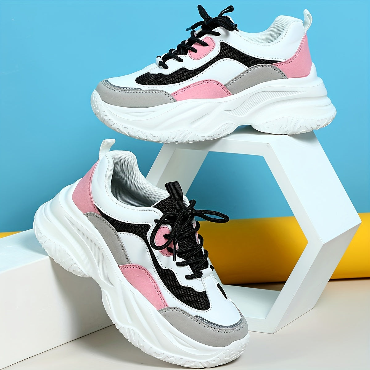 Faux Leather Chunky Sneakers Heighten Shoes