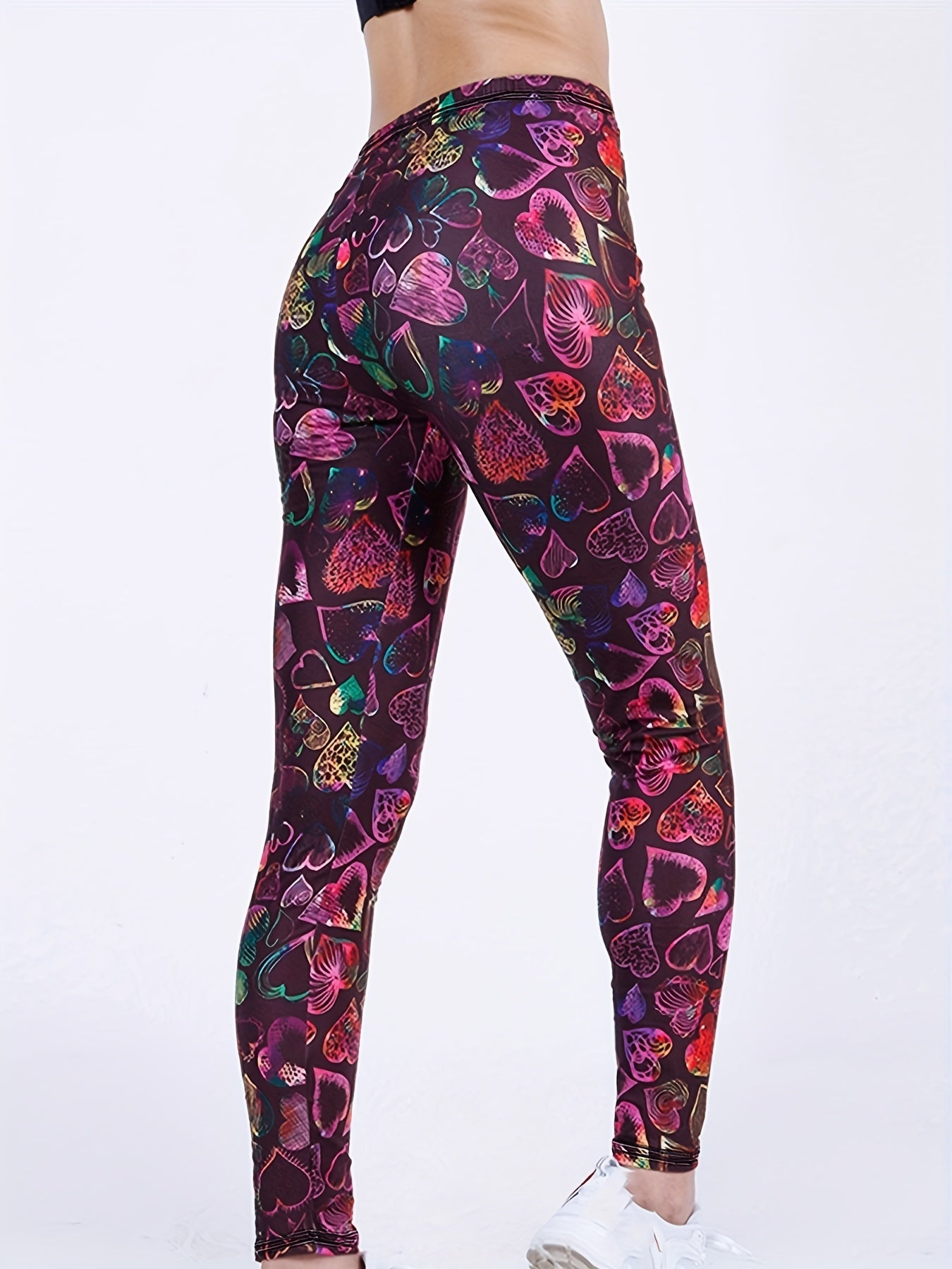 Heart Print Skinny Leggings Casual Stretchy Leggings Women's Clothing