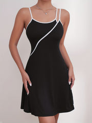 Colorblock Slip Nightdress Crew Neck Straps Sleep Dress Women's Sleepwear