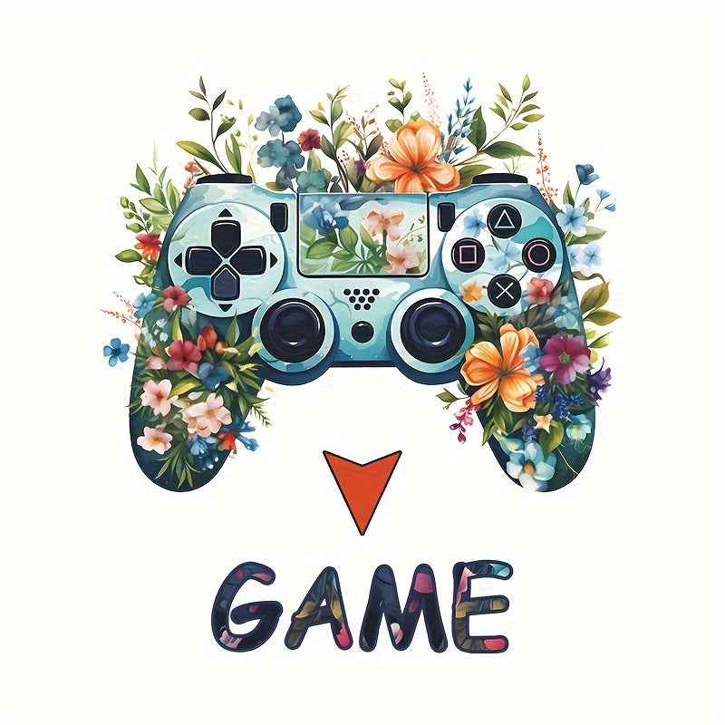 Gamer Wall Decal Cartoon Gaming Flowers Green Leaves Wall Sticker