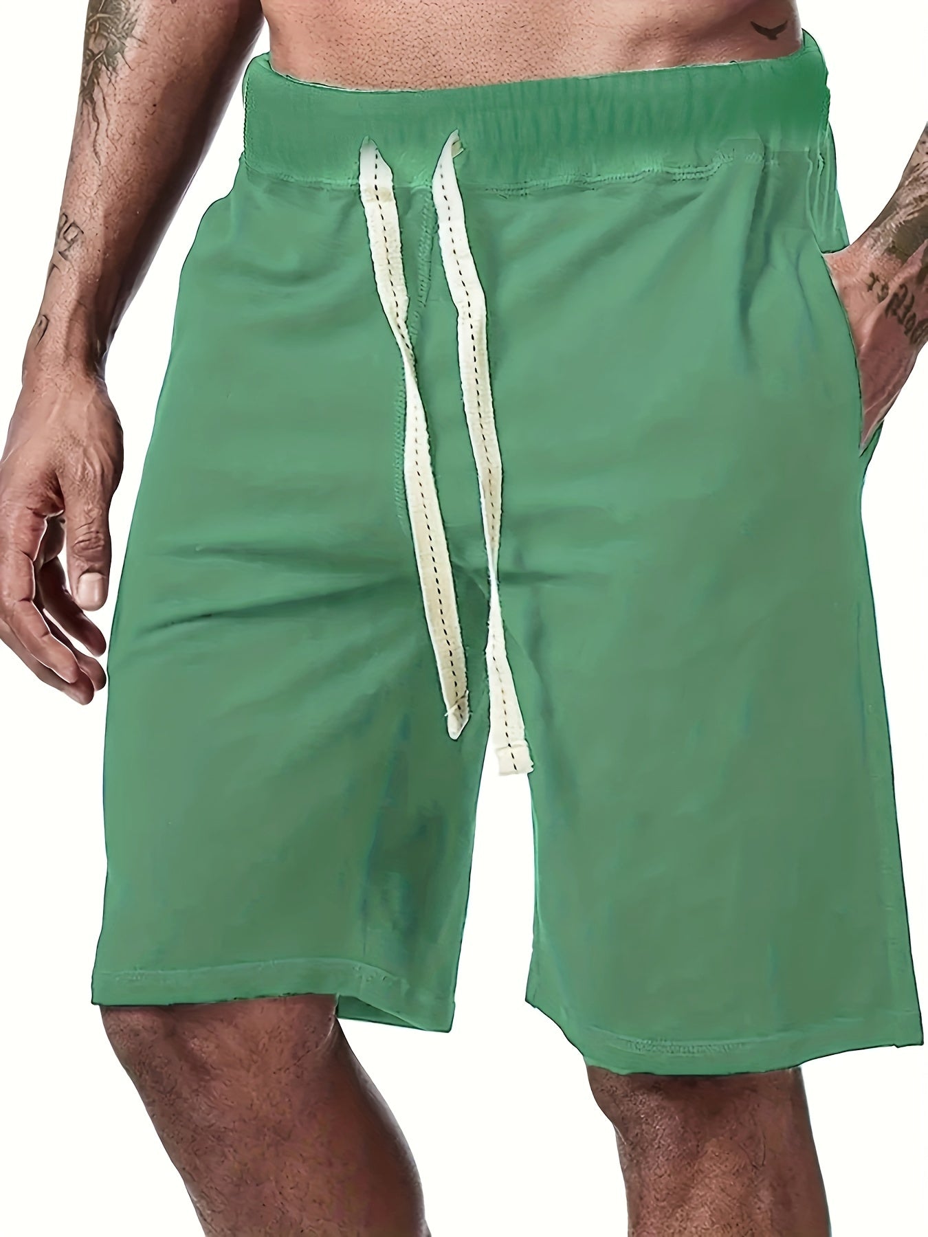 Men's Solid Drawstring Waist Shorts