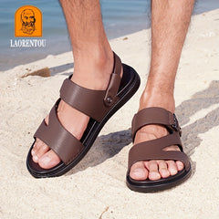 LAORENTOU Men's Leather Sandals Lightweight Quick Dry Beach Shoes