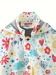 Rainbow Graphic Hooded Long Sleeve Raincoat Jacket For Girls