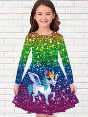 Rainbow Snowflake Print Dress for Fall Party