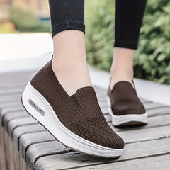 Women's Brown Slip on Wedge Sneakers Lightweight Mesh Casual Walking Shoes