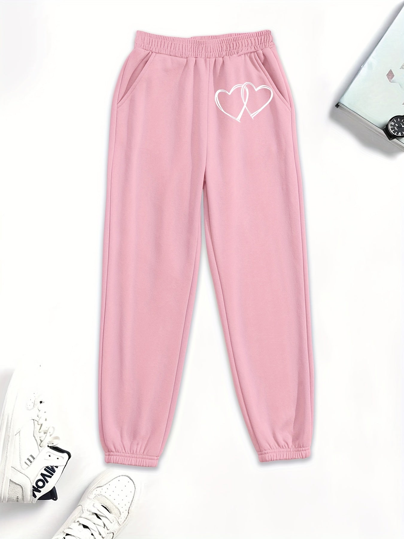 Two Hearts Graphic Sweatpants For Girls Workout Active Joggers Pants